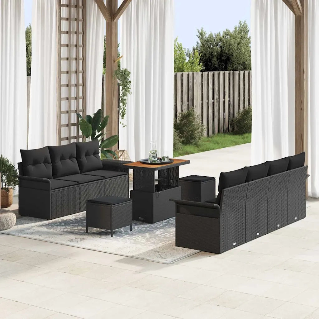 Set Divano da Giardino con cuscino 10 pcs Nero polyrattan 3362099