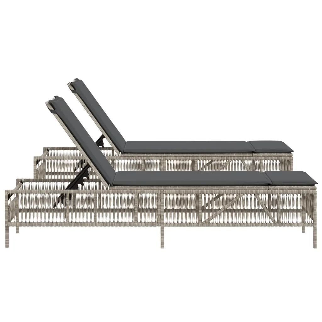 Lettino Prendisole 2 pz con Cuscini Grigio Chiaro in Polyrattan 3261601