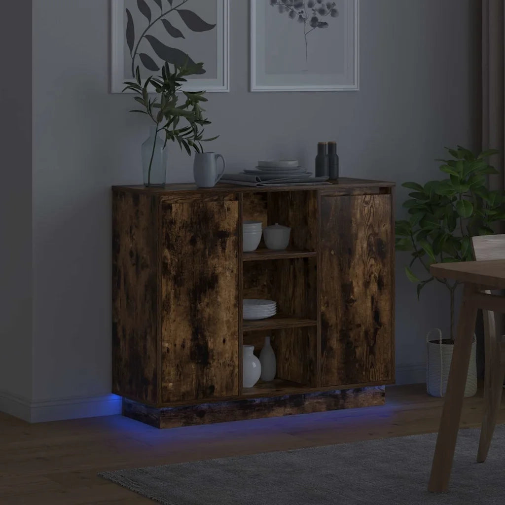 Madia LED Rovere fumé 90 x 32 x 75 cm Legno multistrato 869686