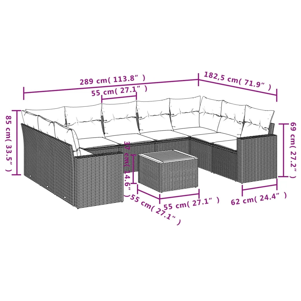 Set Divano da Giardino 10 pz con Cuscini Beige in Polyrattan 3224266