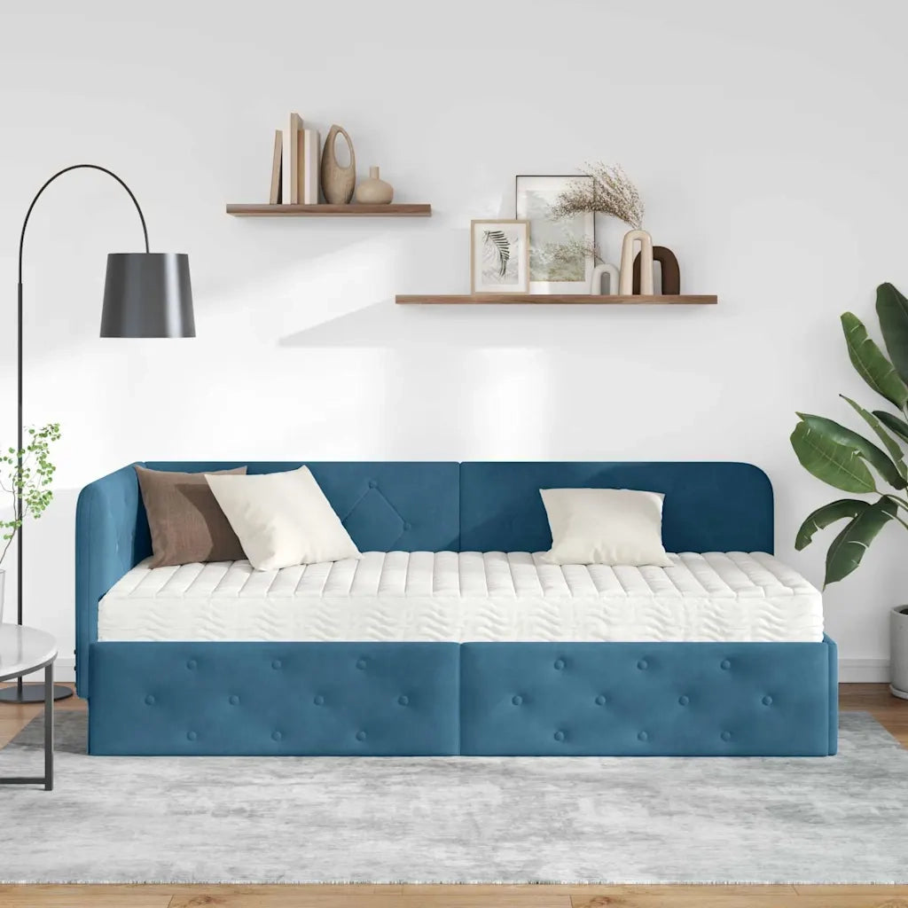 Cornice del letto ad angolo Blu 80 x 200 cm Velluto 3394061