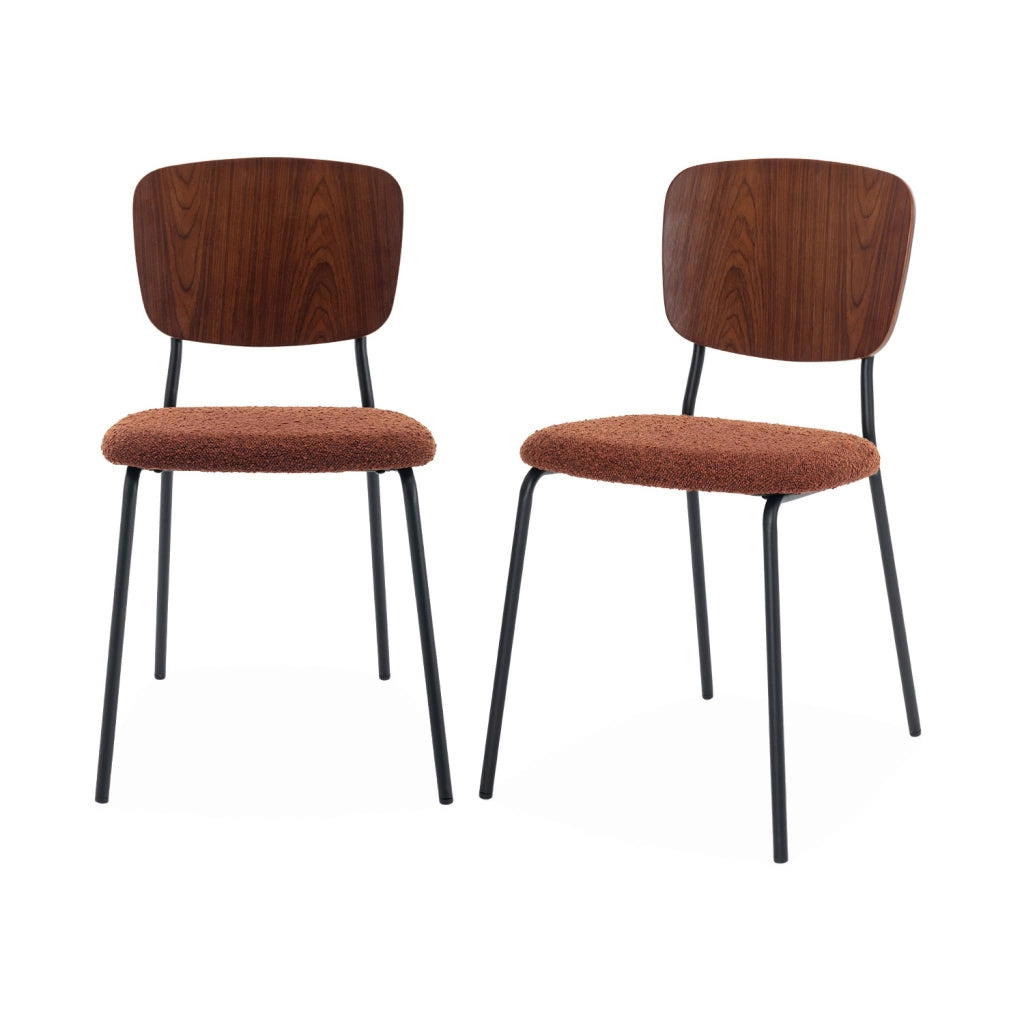 Set 2 sedie bouclé struttura in legno con gambe in metallo, terracotta