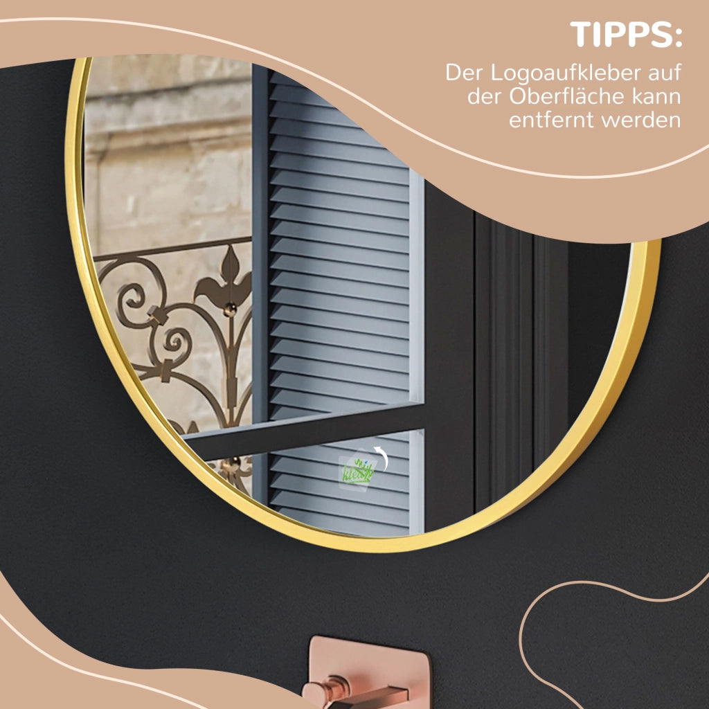 Specchio da parete tondo con cornice metallo ¨C Minimal ¨C oro ?50 cm
