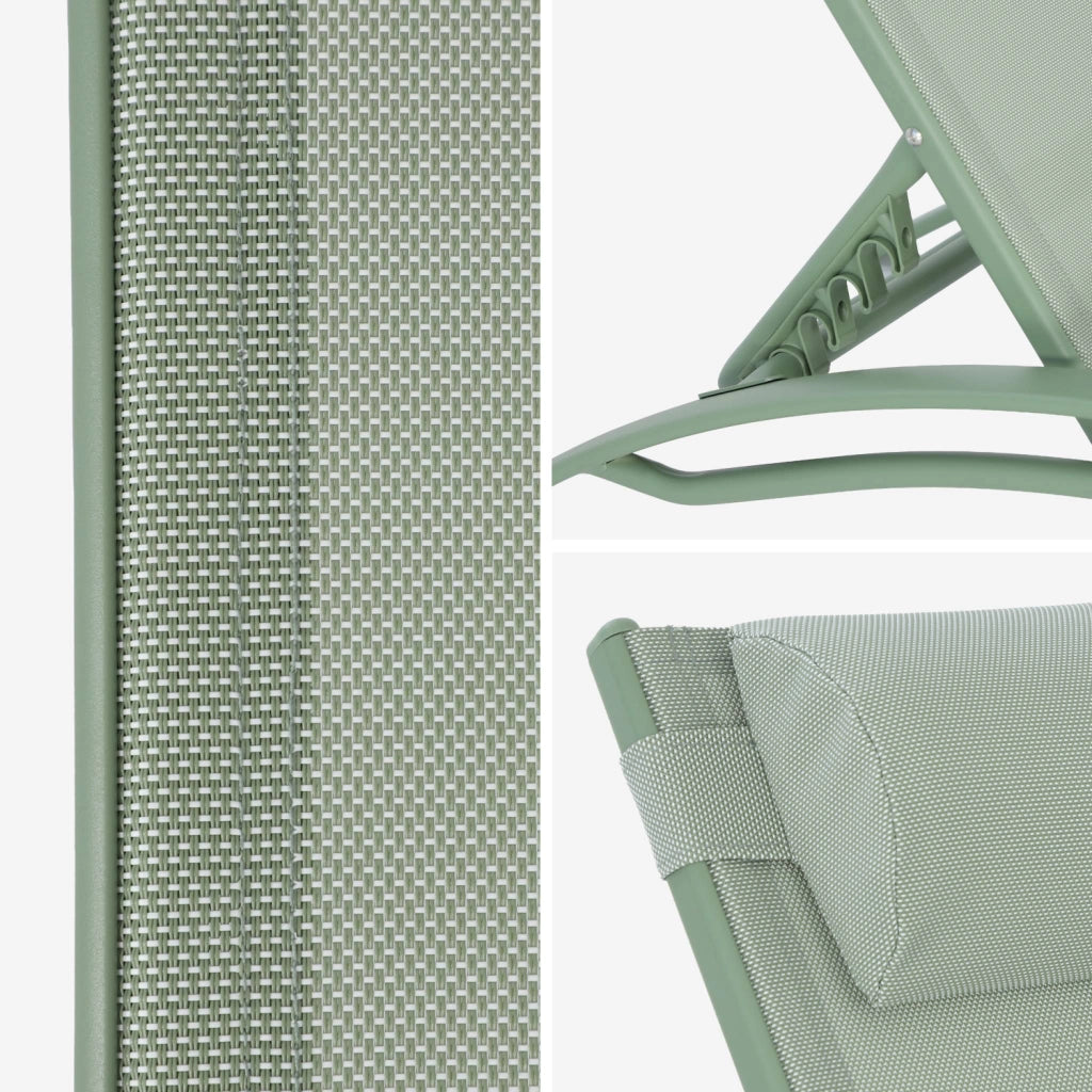 Set 2 lettini prendisole in alluminio textilene multiposizione, verde
