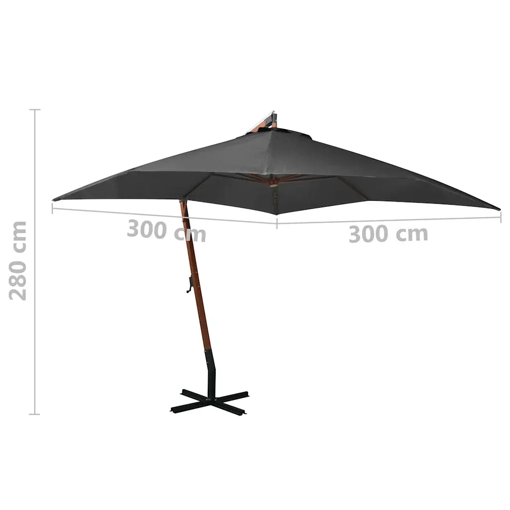 Ombrello | Parasolne a Sbalzo Antracite 3x3 m Palo in Abete Massello