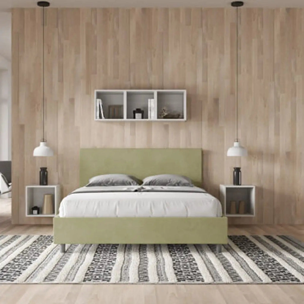 Letto matrimoniale contenitore imbottito 160x210 microfibra tè verde Adele