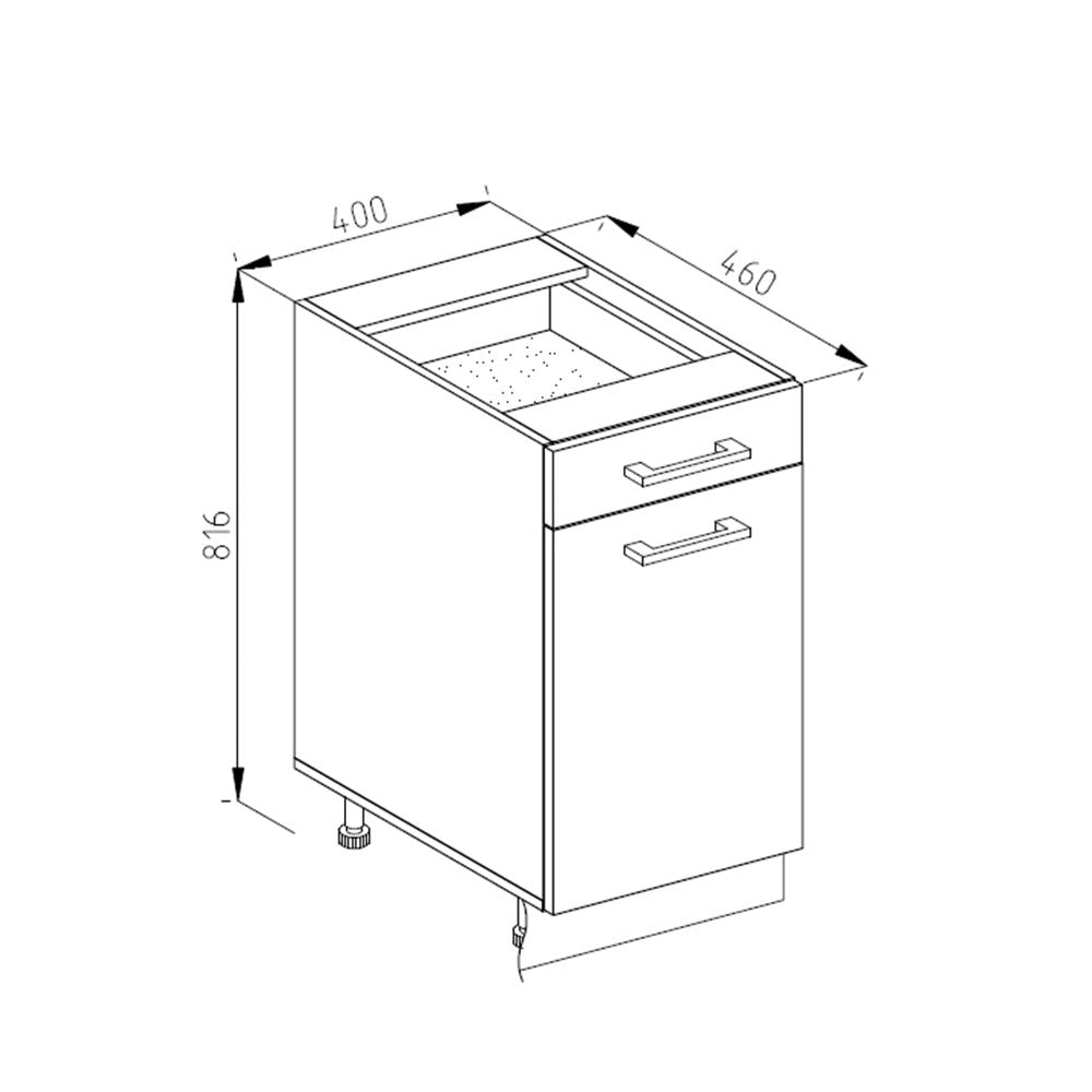 Mobiletto base per cucina R-Line Antracite lucido/Bianco 40 cm, PL Marmo Vicco