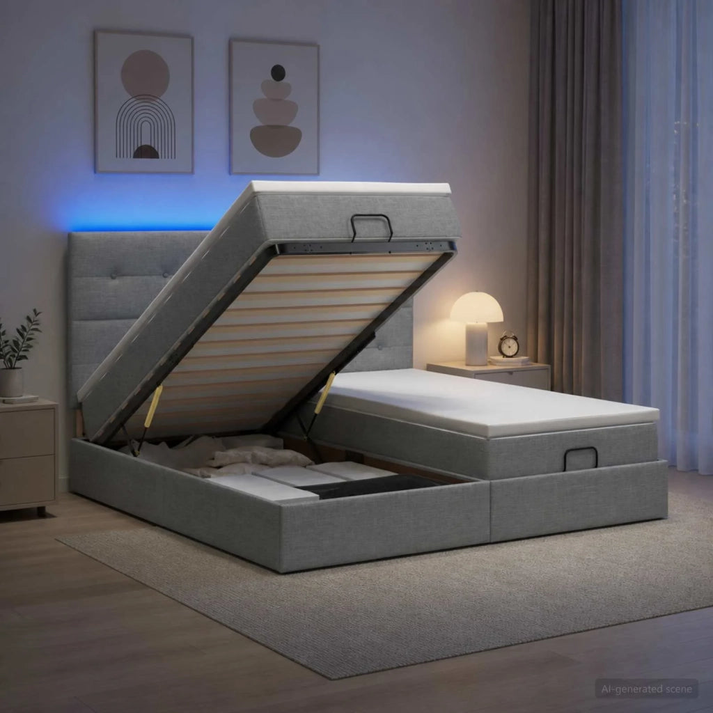 Letto Ottomano con Materasso e LED Grigio Chiaro 180 x 200 cm 3458437