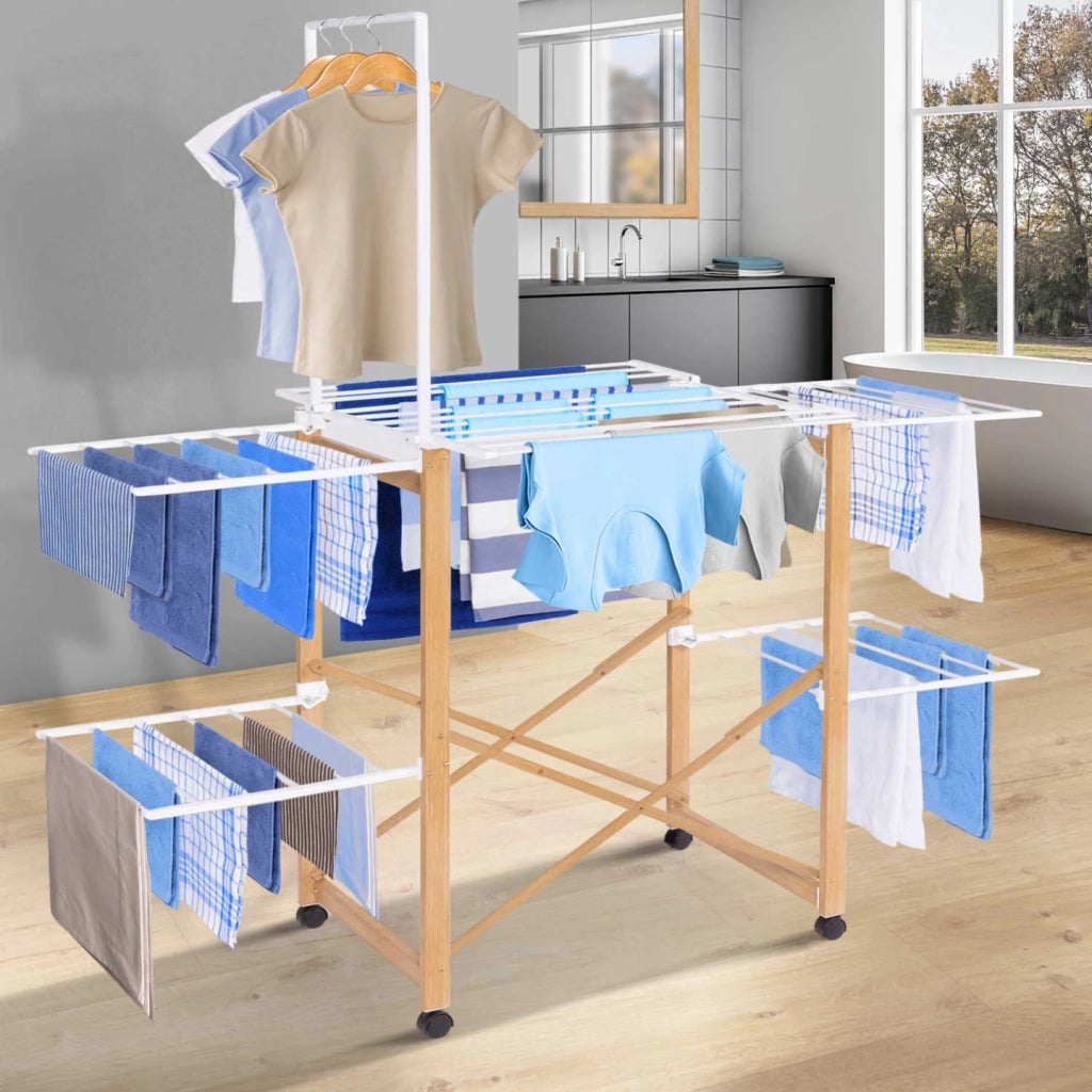 IDMarket - Stendibiancheria di design DELUXE in finto legno con appendiabiti