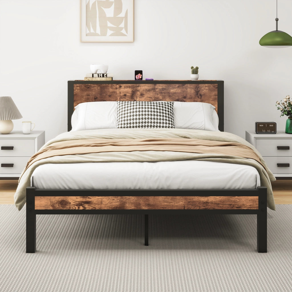 letto singolo in mdf e metallo marrone antico 140 x 200 cm