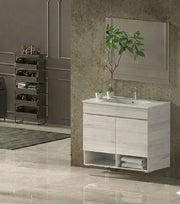 Mobile Bagno NEBARI Già Montato 2 portas, lavabo e specchio Bianco nordico 90x40 cm