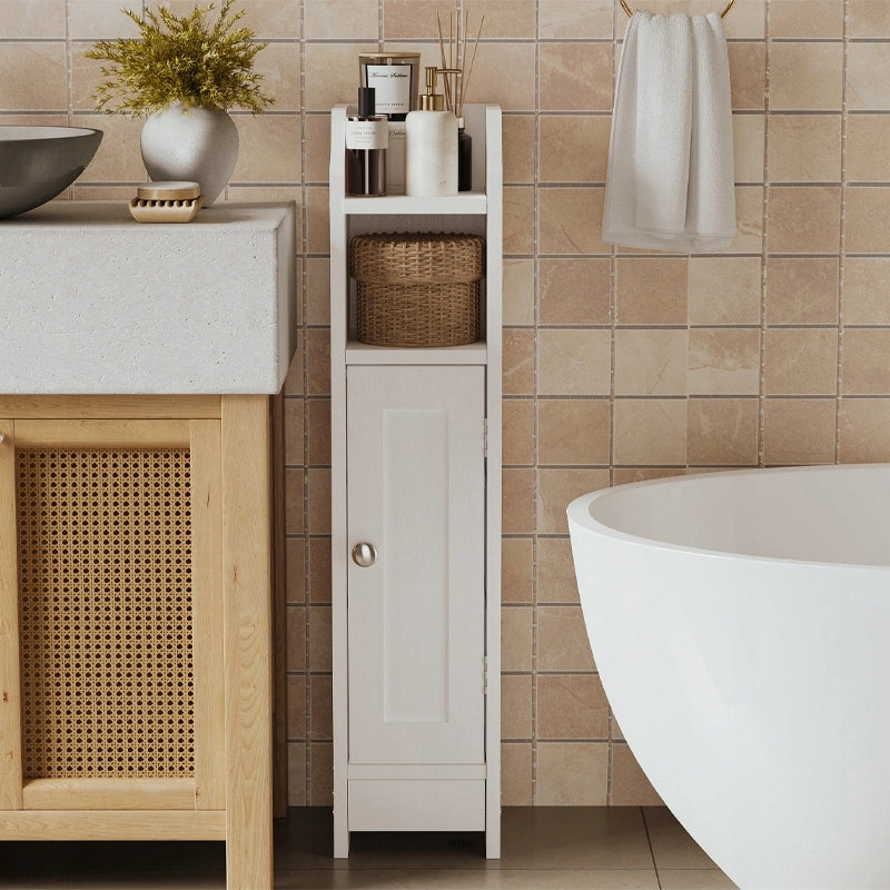 Mobiletto da bagno con ante a colonna, bianco, ripiani alti, design moderno stile loft, 80 cm