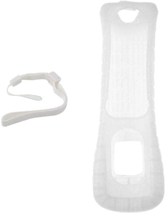 Casella protettiva in silicone con bracciale e cinturino regolabile per Controller Wii (bianco)