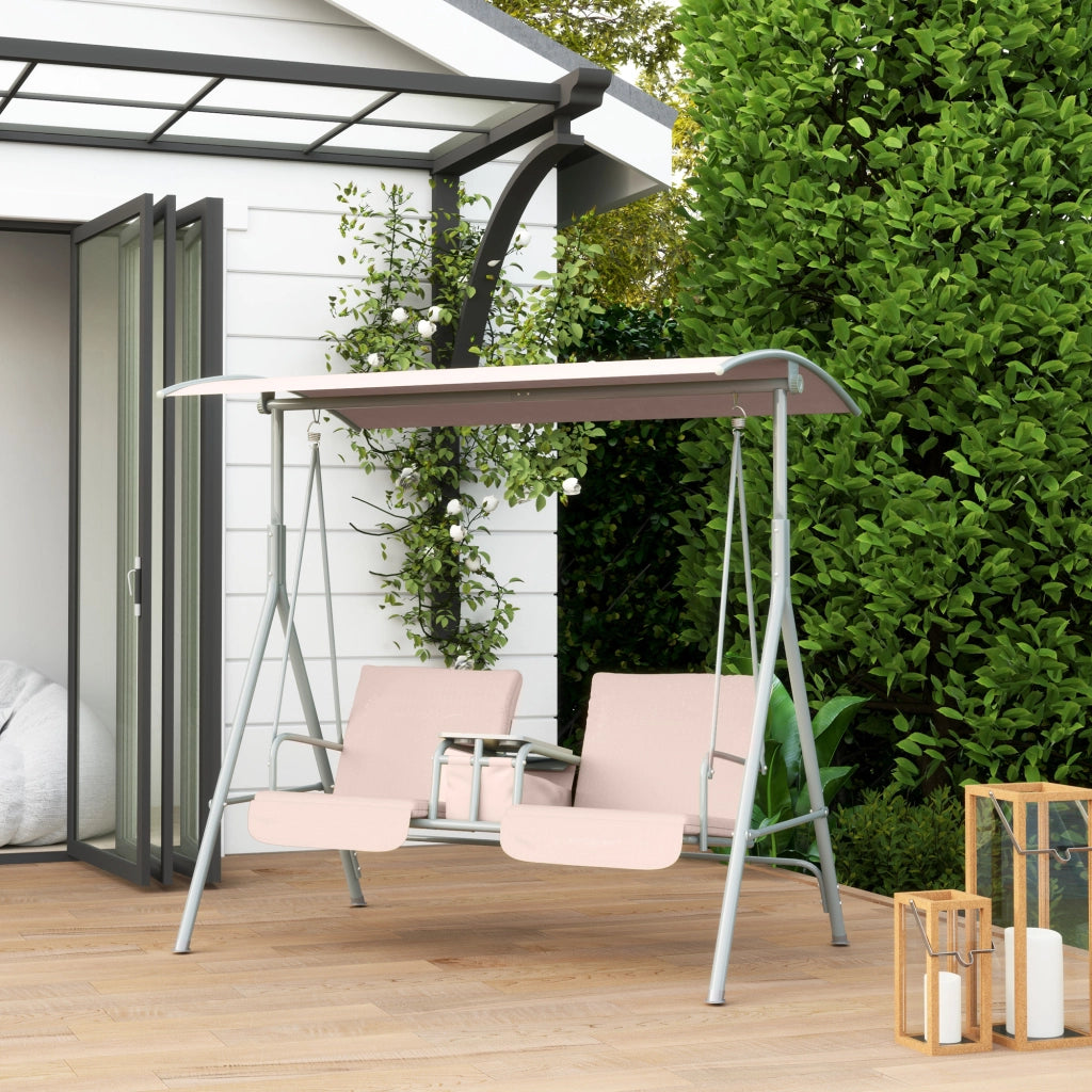 Altalena Hollywood a 2 posti con portabicchiere e tasca laterale con parasole per giardino e patio beige