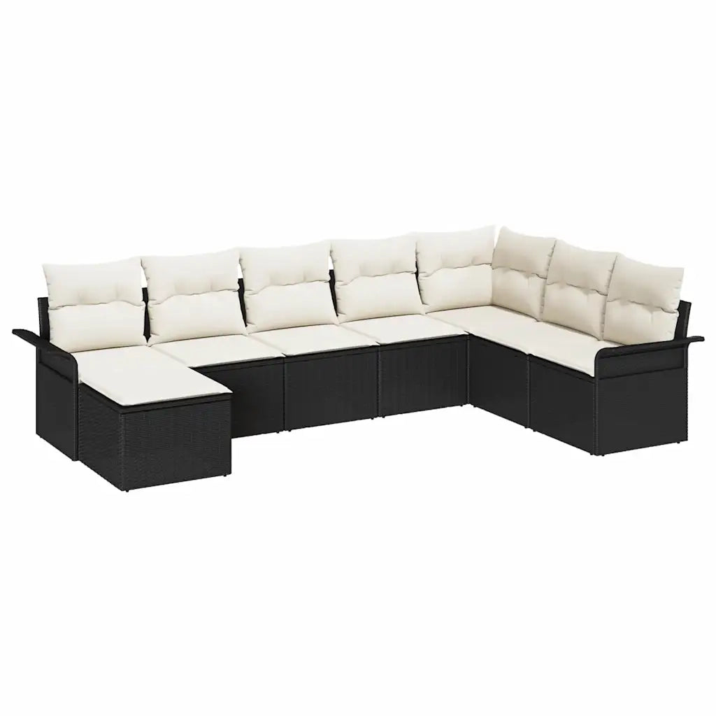 Set Divano da Giardino con cuscino 8 pcs Nero Poly Rattan