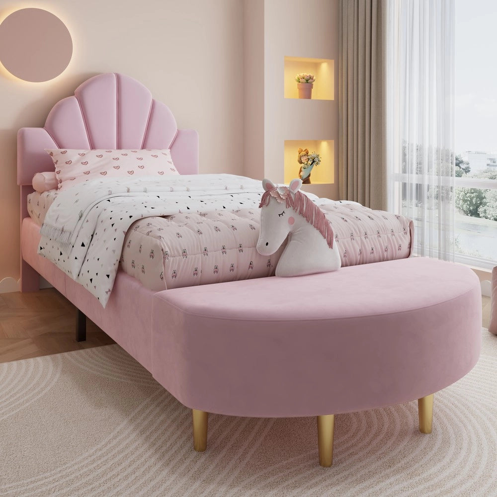Letto Singolo Imbottito con Testiera in Velluto ¨C MINIMAL ¨C Rosa, 90x200 cm