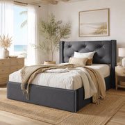 LETTO Imbottito con contenitore 90x200 cm Cotone Grigio
