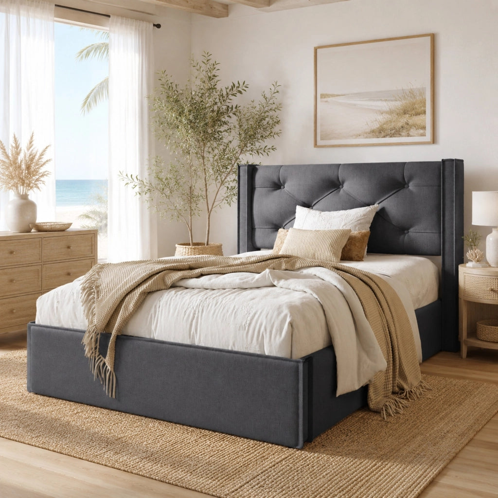 LETTO Imbottito con contenitore 90x200 cm Cotone Grigio
