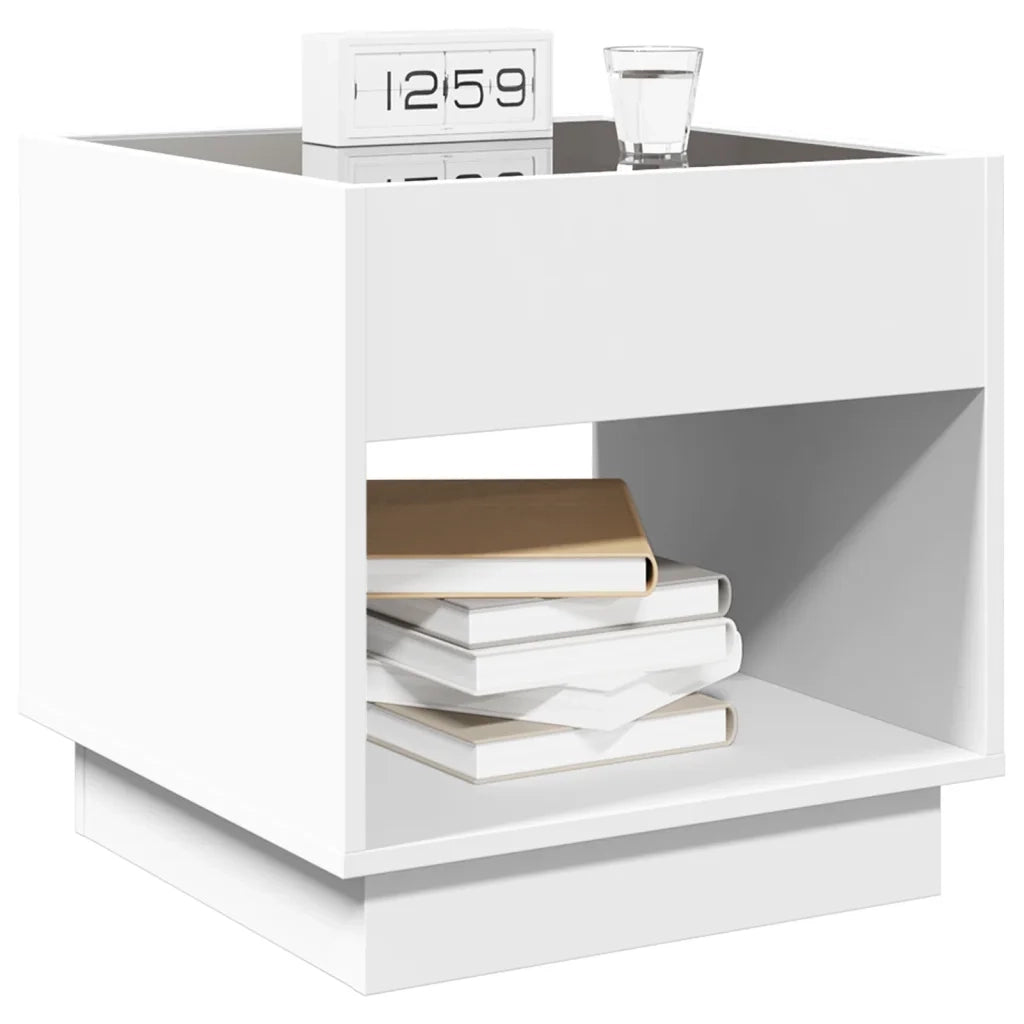 Comodino | Armadio da Notte | Mobiletto da notte con LED Infinity Bianco 50x50x50 cm