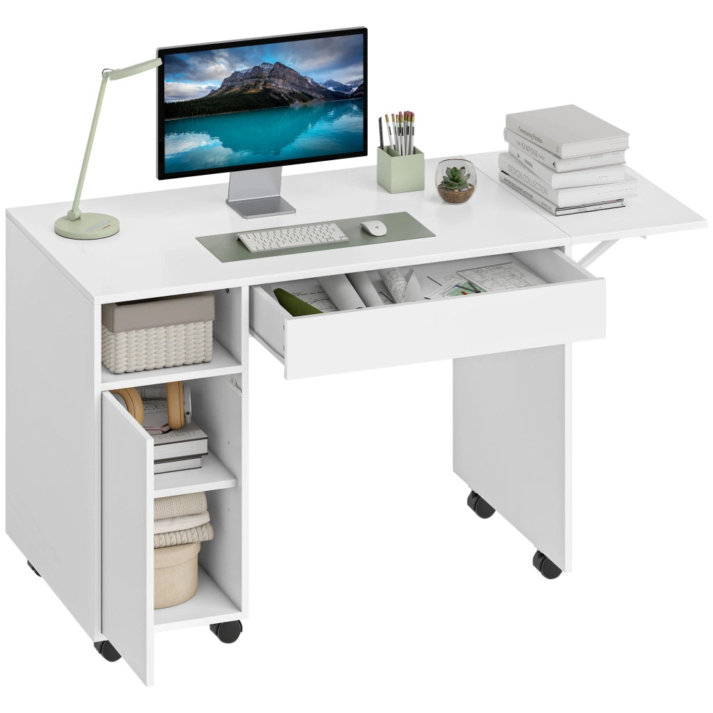Scrivania per computer con ruote ¨C zephmum ¨C bianco 130x58x50 cm