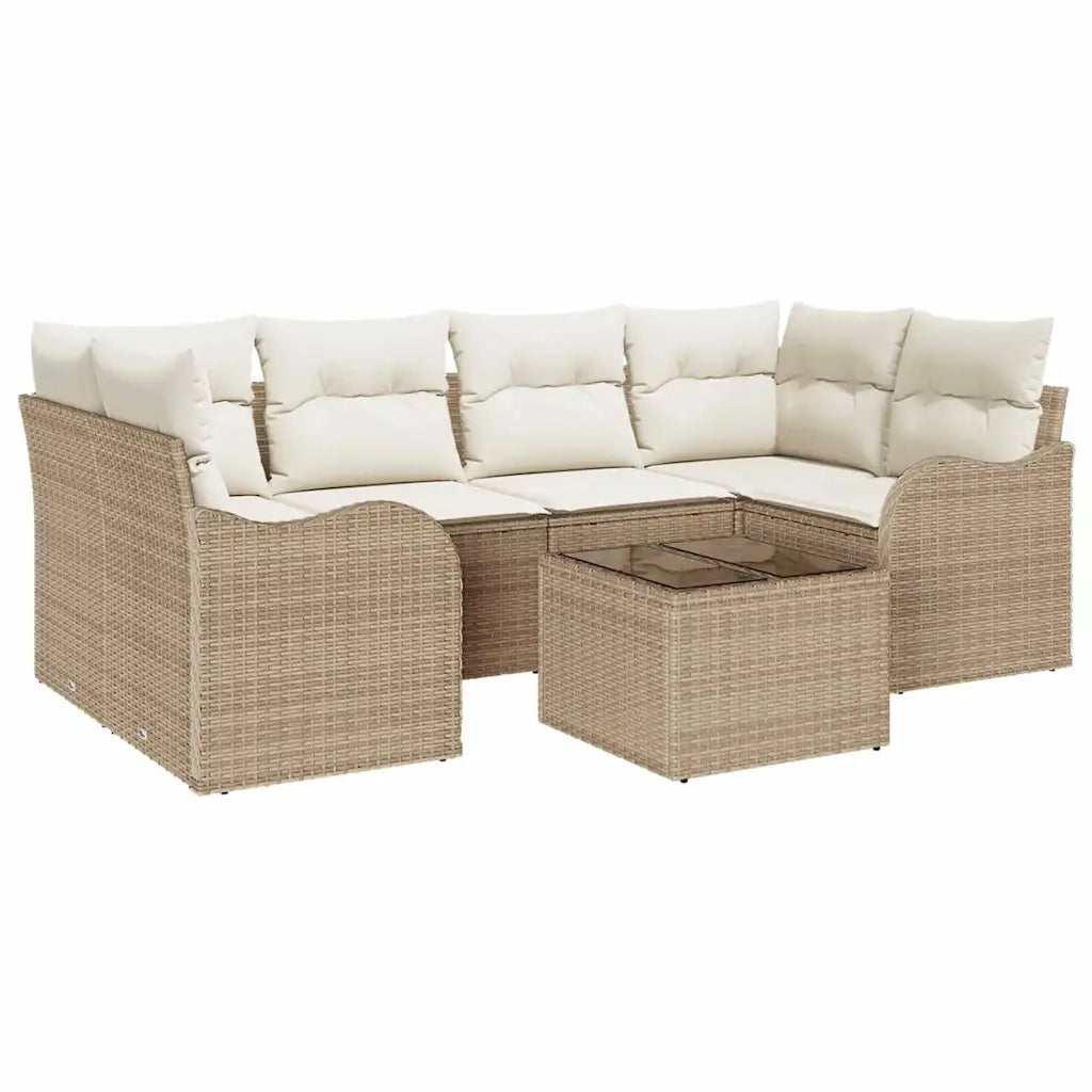 Set Divano da Giardino con cuscino 7 pcs Beige e Crema