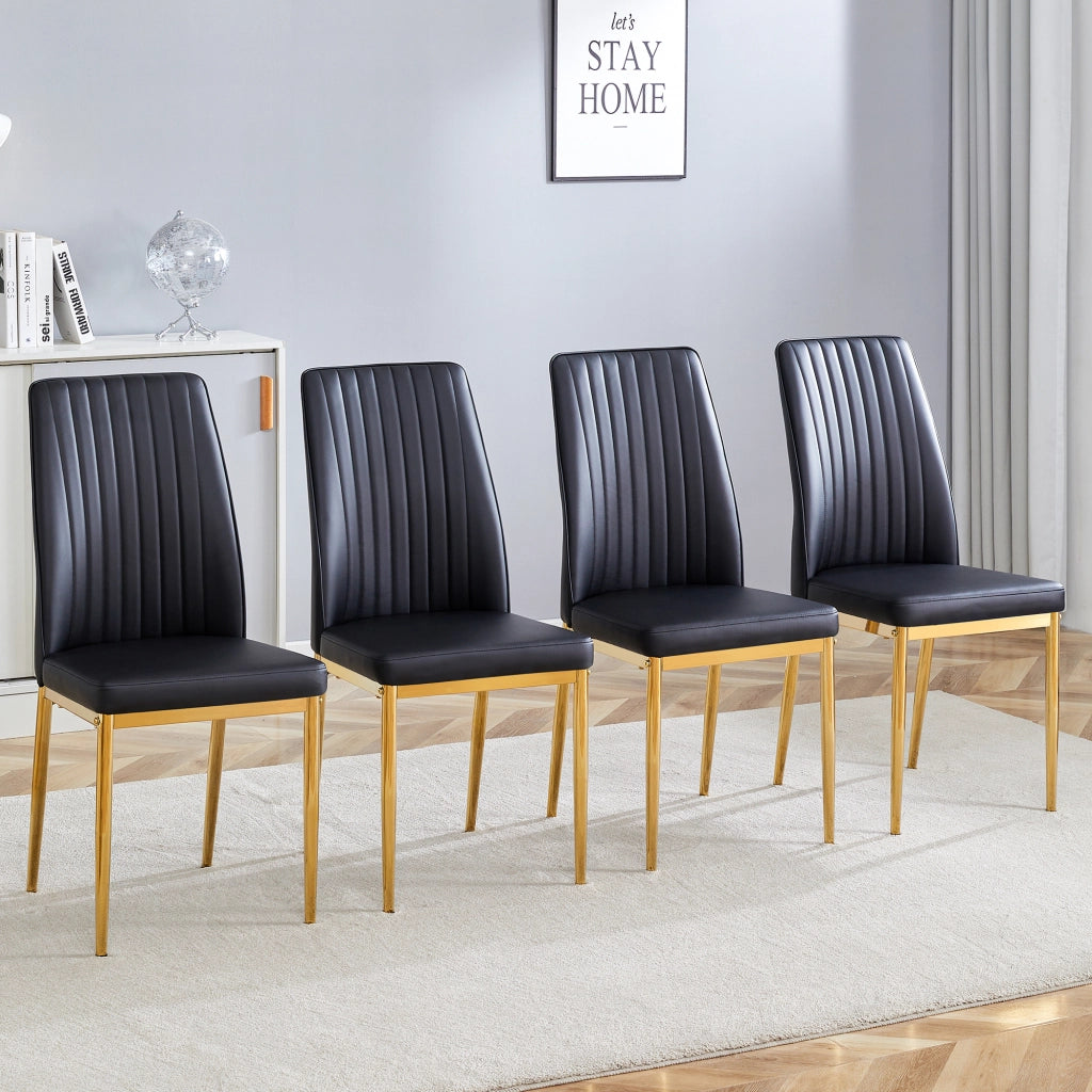 Sedia da pranzo Set di 4 con schienale ergonomico, in PU e metallo, Nero e Oro