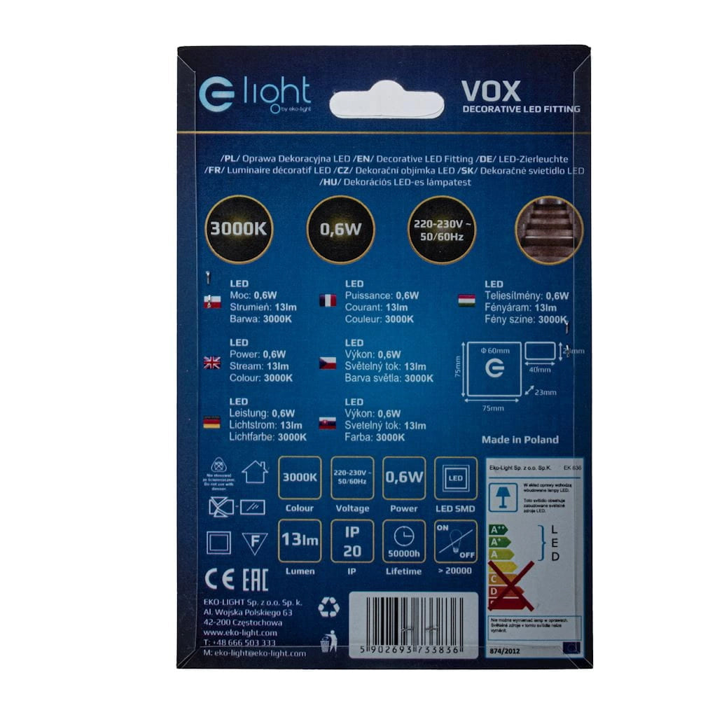 Lampada da scala LED incasso VOX EKS3836 0,6W 3000K