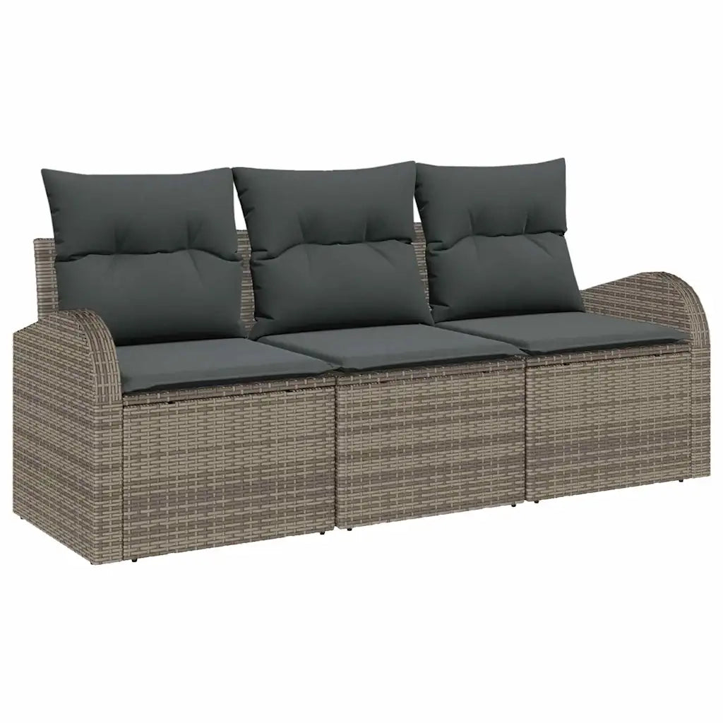 Set Divano da Giardino 3 pz | Set Salotto da Giardino Grigio Poly Rattan