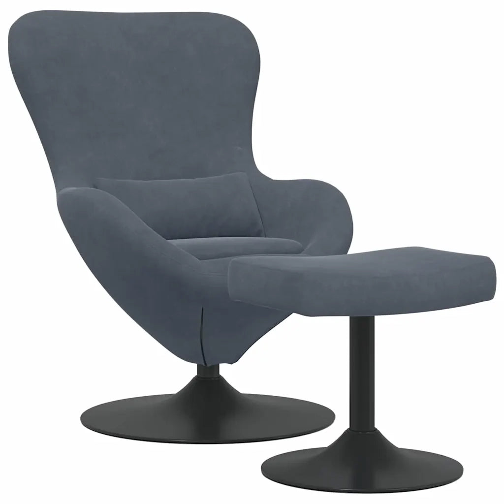 Poltrona | Sedia Egg con Pouf Grigio scuro Velluto