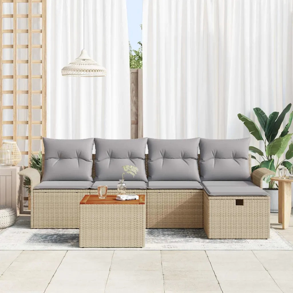 Set Divano da Giardino con cuscino 6 pcs Beige polyrattan
