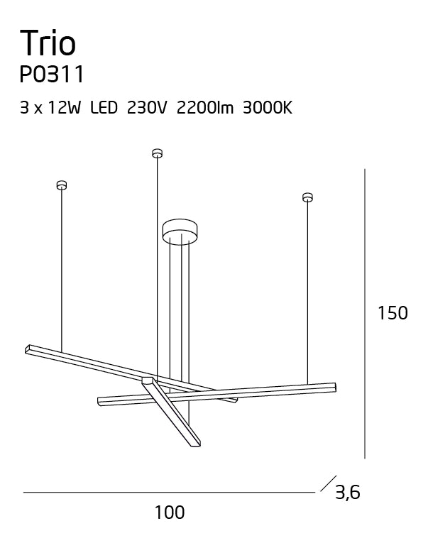 Lampada a sospensione LED Trio 36W 3 barre nere Maxlight