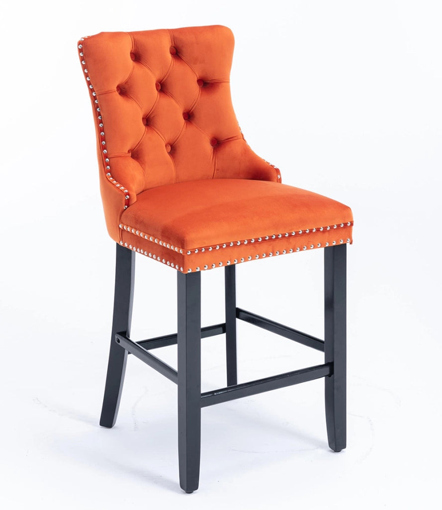 Set 2 sgabelli bar - Xylo - velluto arancione gambe legno