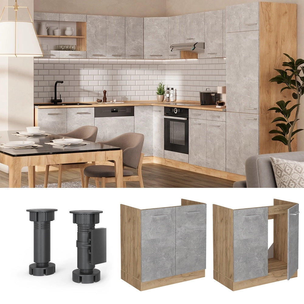Mobile lavello cucina R-Line Calcestruzzo/Rovere dorato 80 cm PL Marmo Vicco