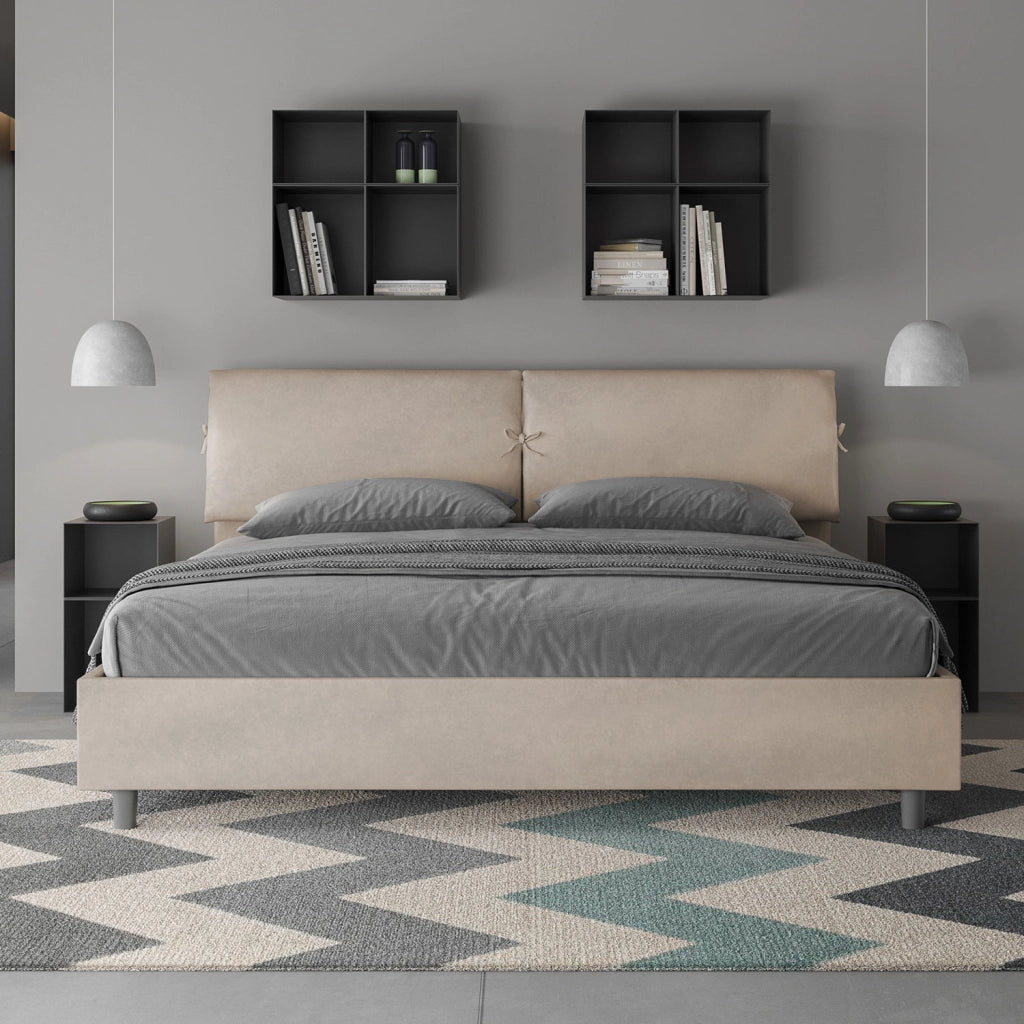 BS COM Letto matrimoniale king size contenitore imbottito 200x200 microfibra sabbia