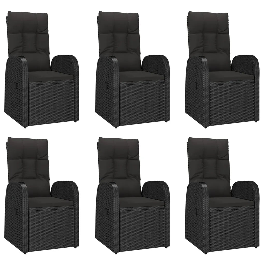 Set da Pranzo da Giardino 7 pz Nero con Cuscini in Polyrattan 3157601