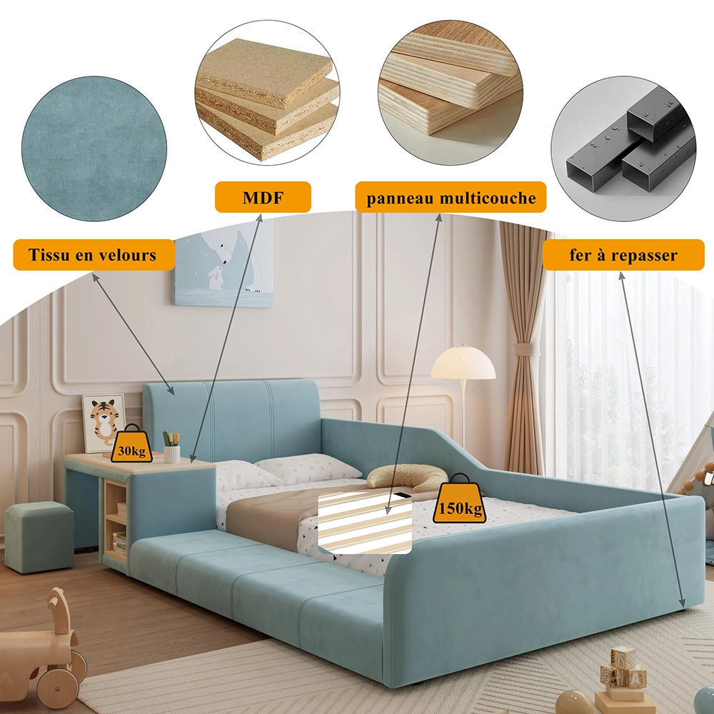 Letto bambini - Xylo - 90x200 cm scrivania blu