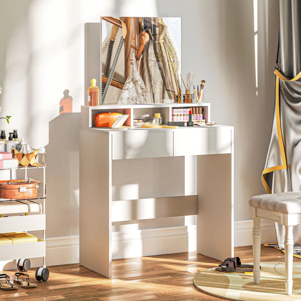 Scrivania da trucco con specchio e cassetti ¨C Minimal ¨C Bianco 75x38x135 cm