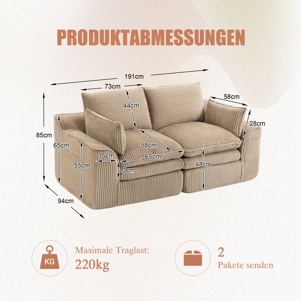 Divano 2 Posti Modulare in Tessuto con Cuscini ¨C MINIMAL ¨C Khaki