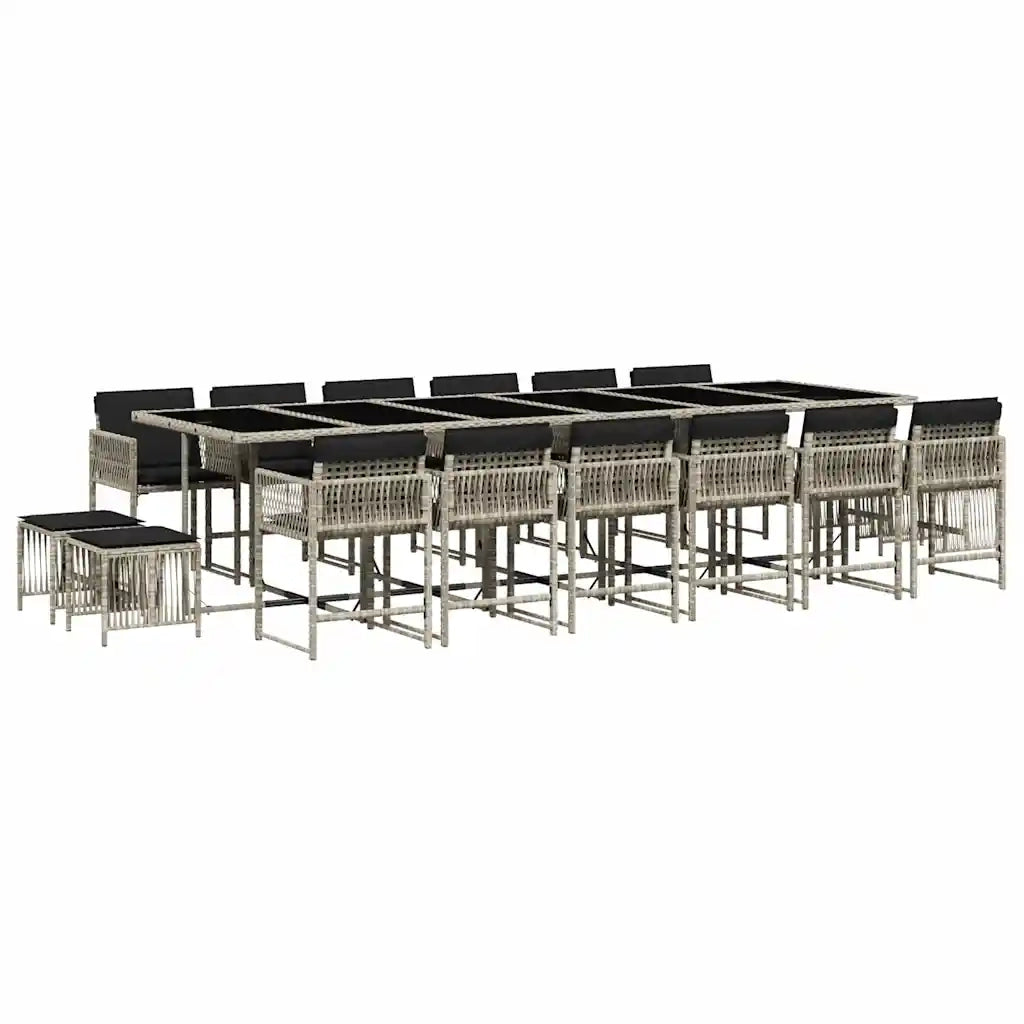 Set da Pranzo da Giardino 17pz con Cuscini Grigio in Polyrattan