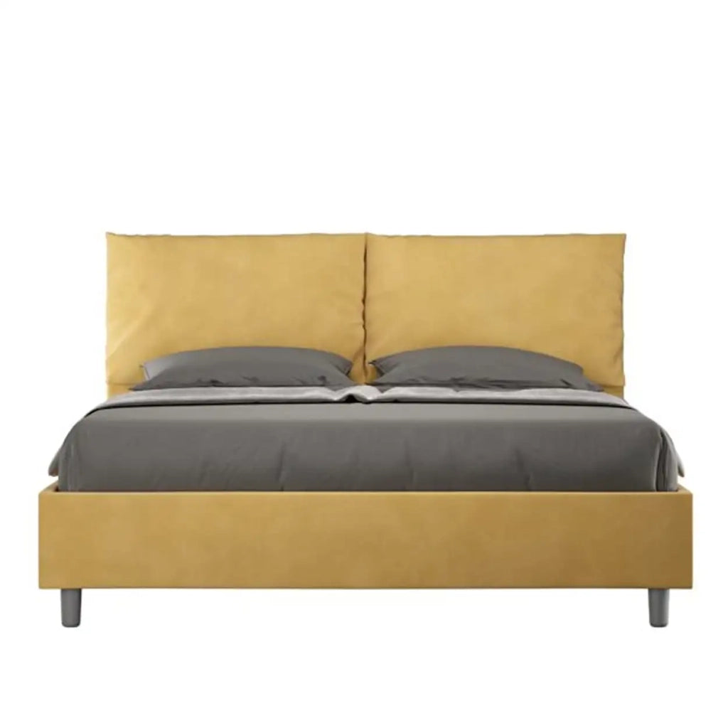 Letto matrimoniale con rete imbottito 160x200 microfibra ocra Antea