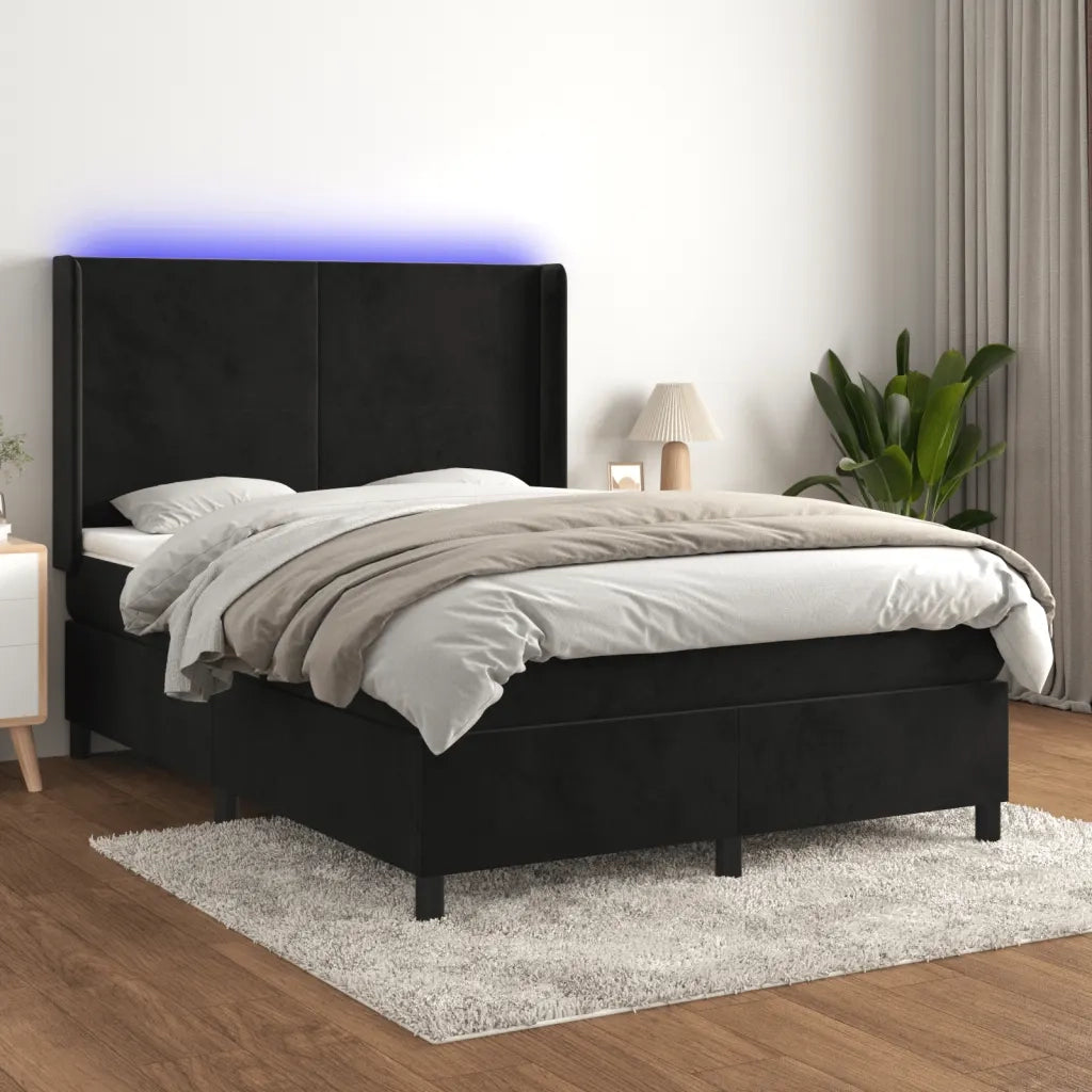 Letto a Molle con Materasso e LED Nero 140x190 cm in Velluto 3139441
