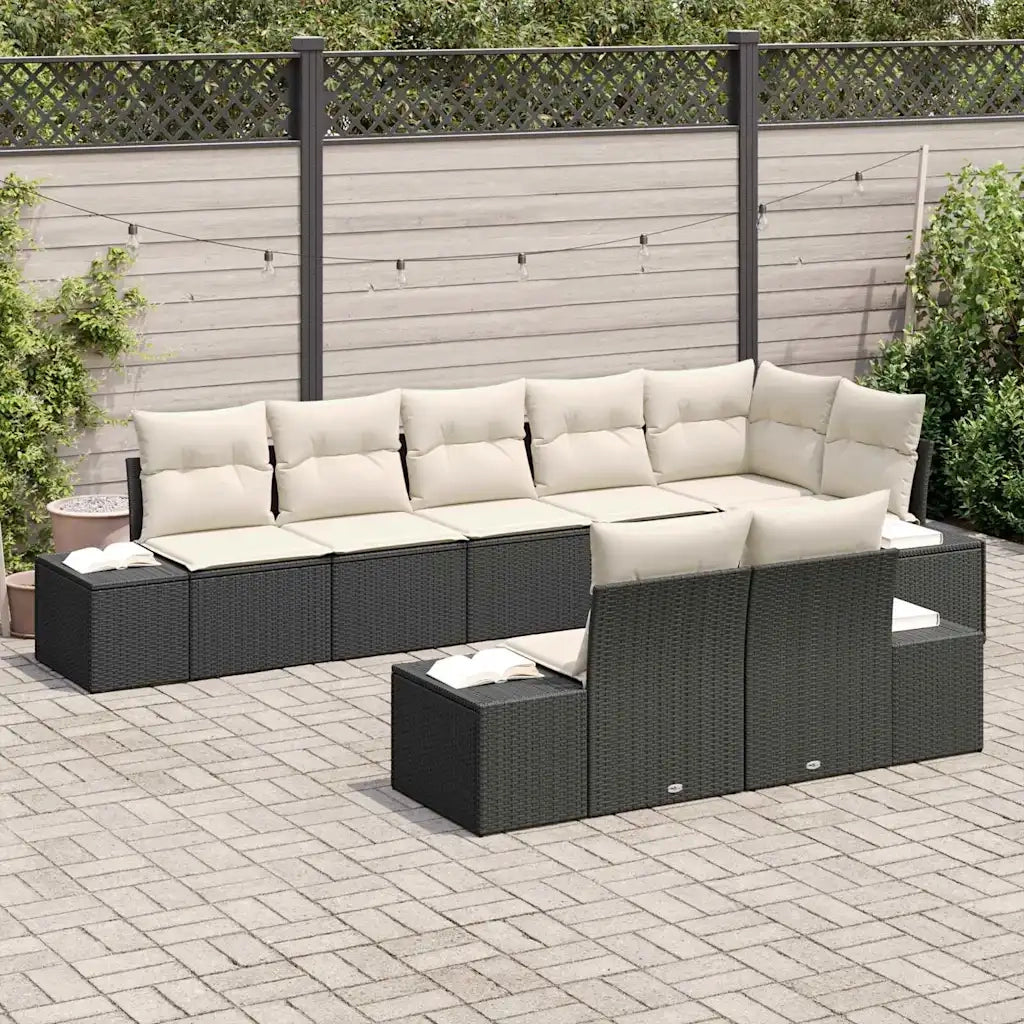 Set Divano da Giardino 8 pcs Nero e Crema Poly Rattan 3355776