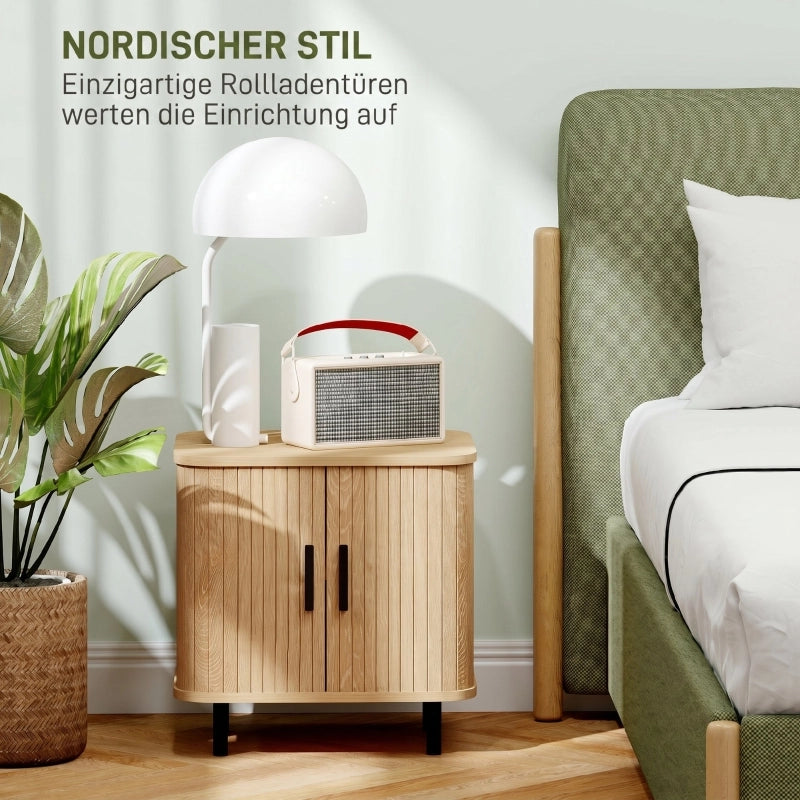 Comodino con ante scorrevoli, 2 vani e gambe in acciaio, stile nordico, per camera da letto, rovere 48 × 40 × 48 cm