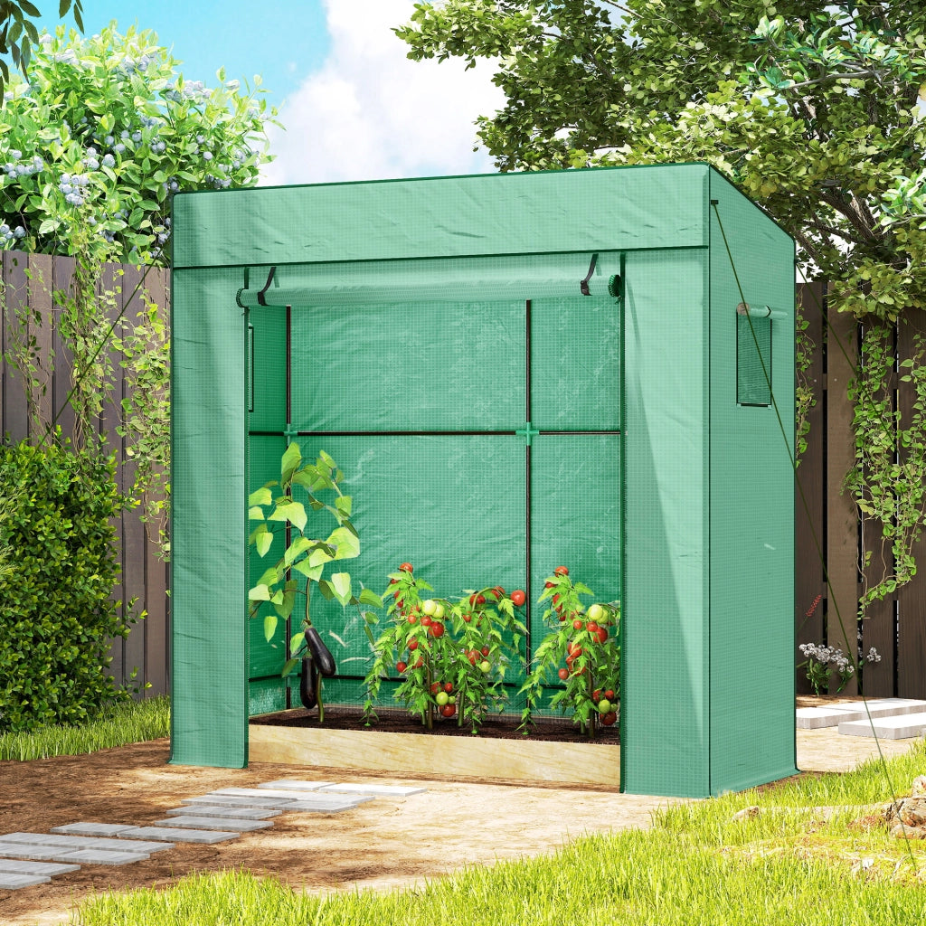 Serra da Giardino con 2 Finestre a Rete e Ingresso Avvolgibile ¨C Xylo ¨C PE e Acciaio 196x77x197 cm Verde