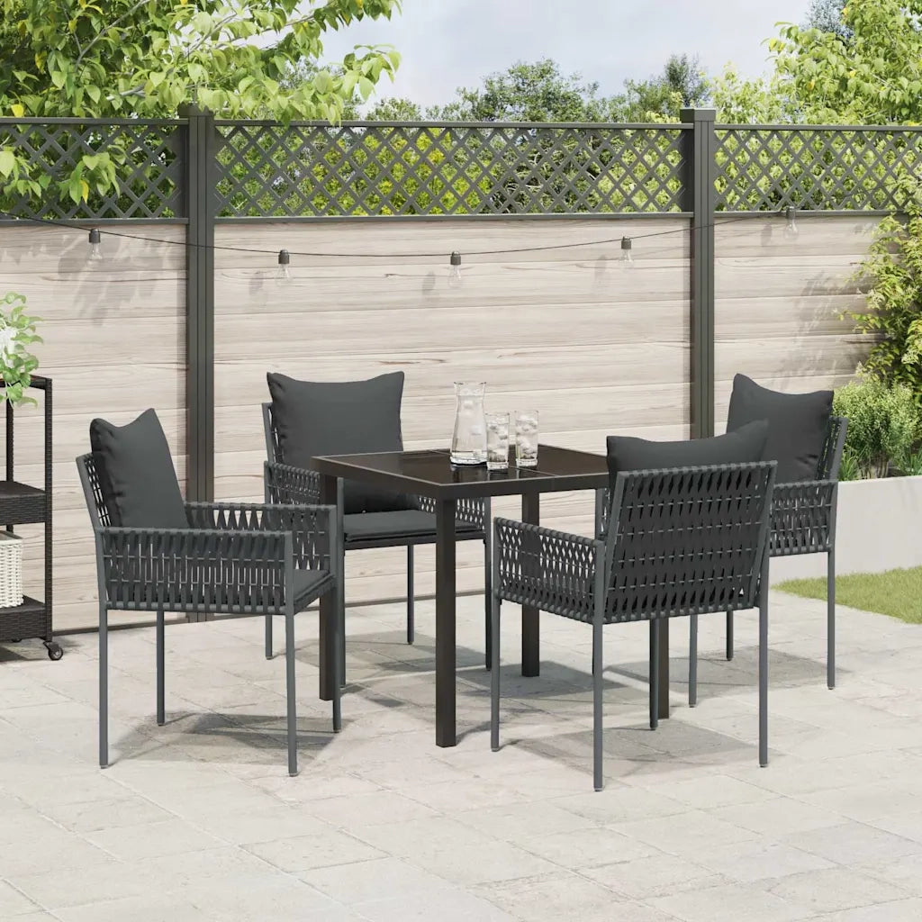 Set da Pranzo per Giardino 5 pcs Nero e Grigio Rattan in PE