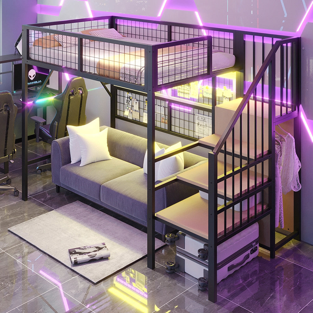 Letto a soppalco - Xylo - 90x200 cm LED app metallo nero