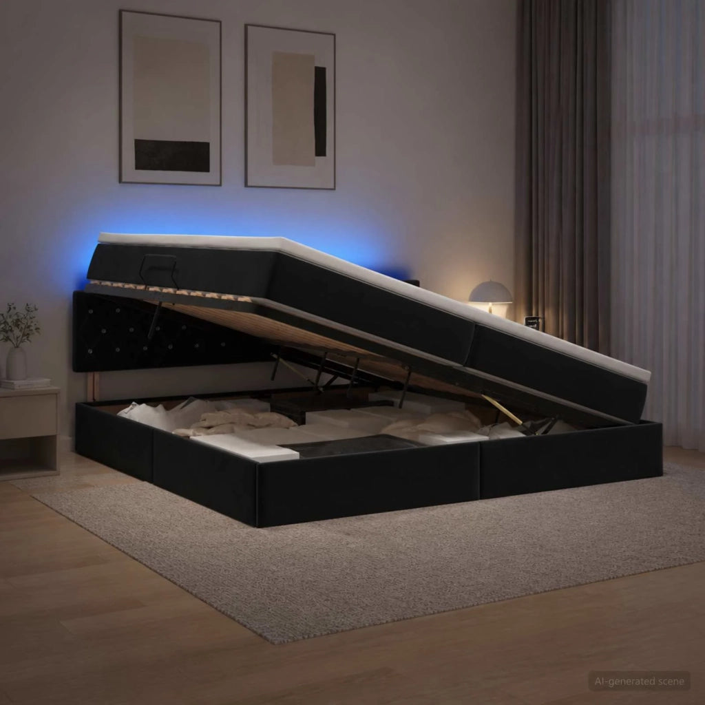 Letto con contenitore LED e materasso Nero 200 x 200 cm Velluto 3459212