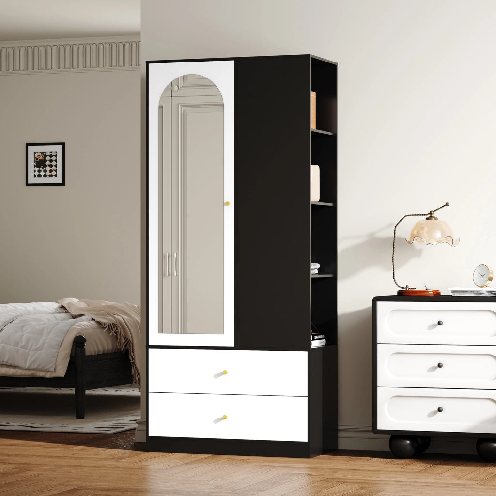 ARMADIO con specchio 80x40x180 cm Bianco+Nero