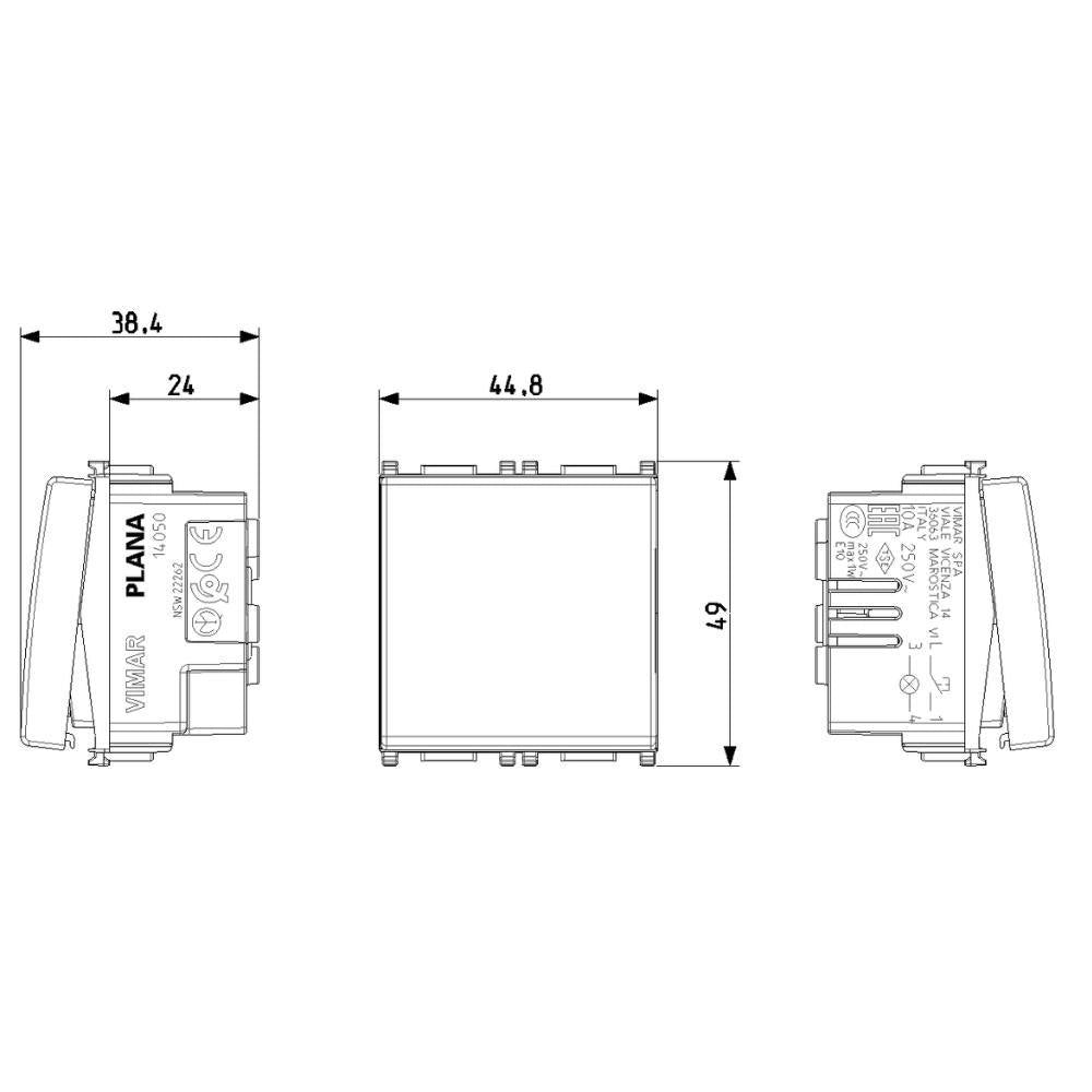 Pulsante targhetta vimar 14050 1p no 10a 250v bianco per impianti elettrici