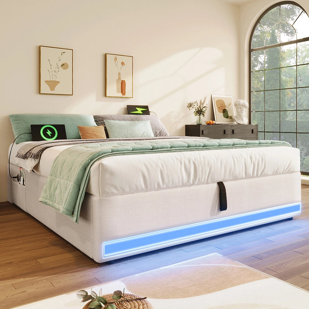 Letto contenitore - Xylo - 140x200 cm LED USB beige